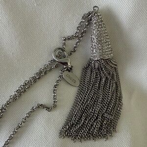 Chico’s Vintage Elegant Silver Crystal Tassel Necklace